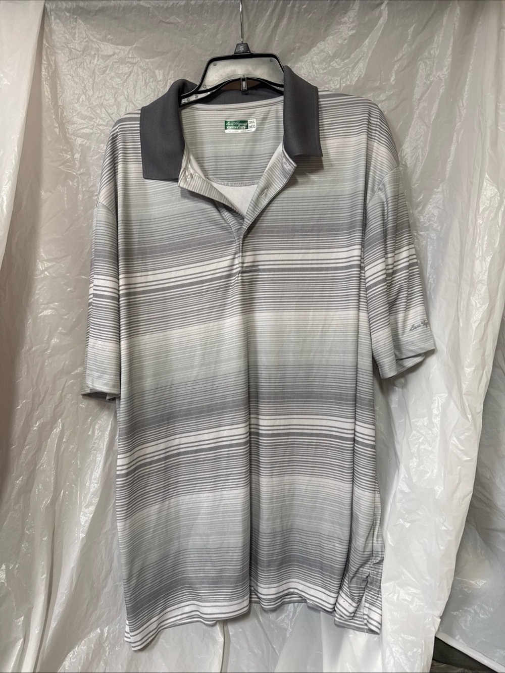 Hogan Gray and White Striped Polo with Dark Gray Collar Size 3XL